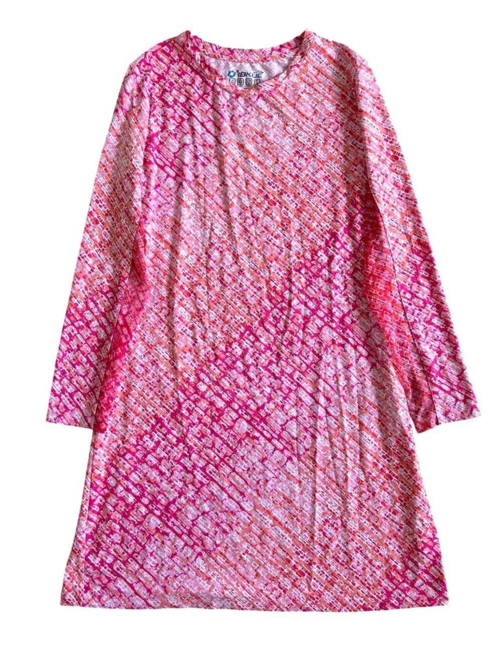 IBKUL Womens Sz Large Pink Geometric Long Sleeve Dress UPF 50+
